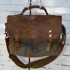 Ecosusi Brown and Gray Leather Messenger Bag
